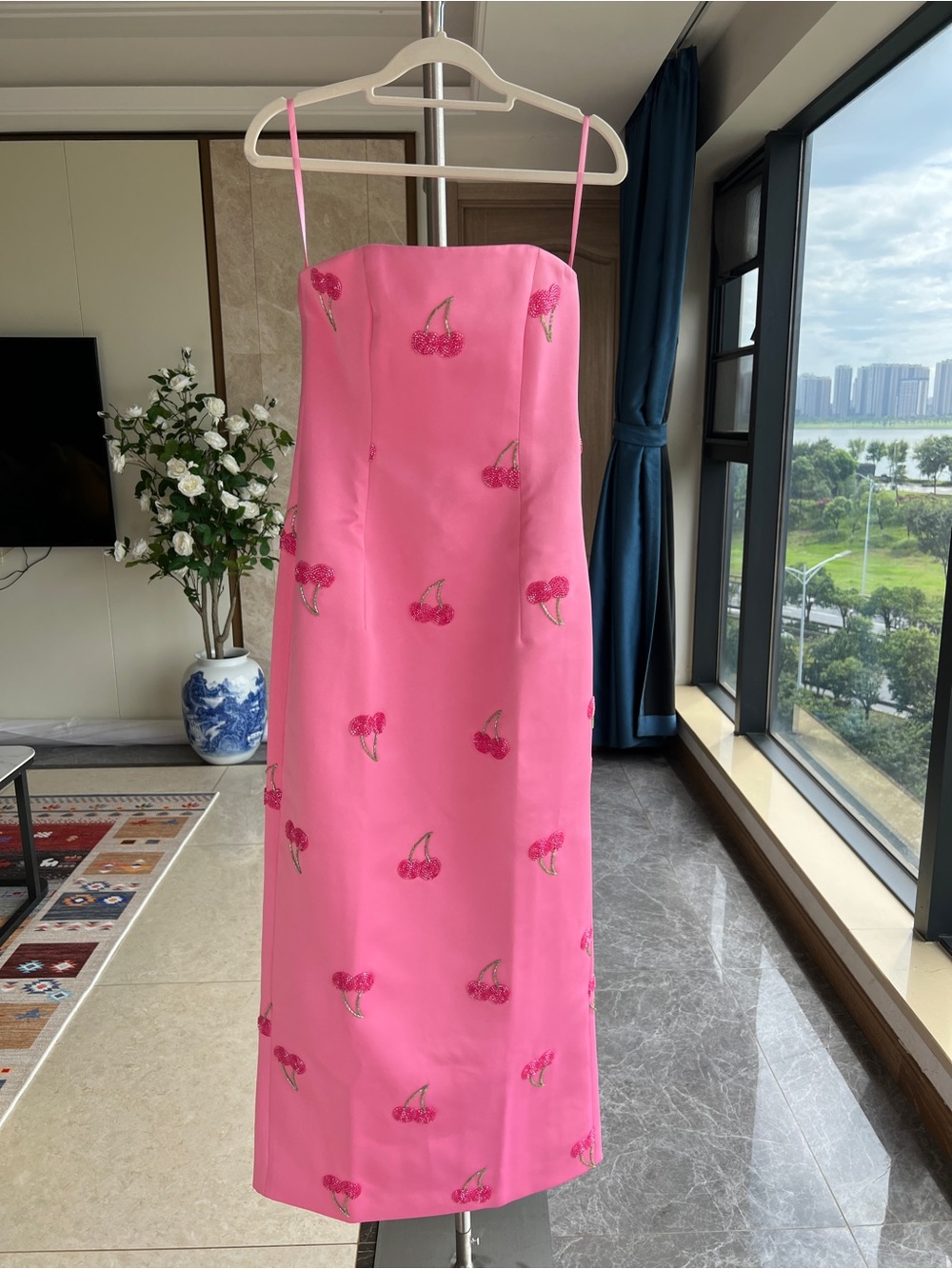 Leo Lin Rayna Pink Cherry Embellished Bustier Strapless Column Gown AU8/US4 NWT